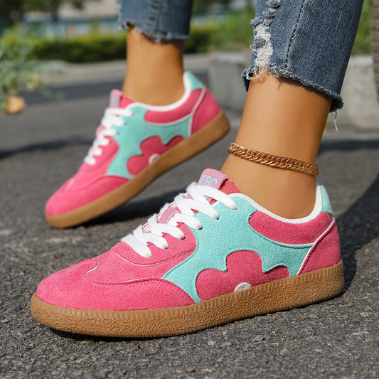 Women's Pink & Mint Green Colorblock Sneakers | Floral Petal Low-Top Trainers