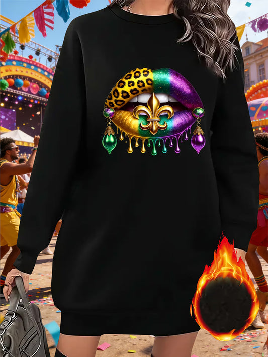 Long Sleeve Top Fleece Sweatshirt Dress
