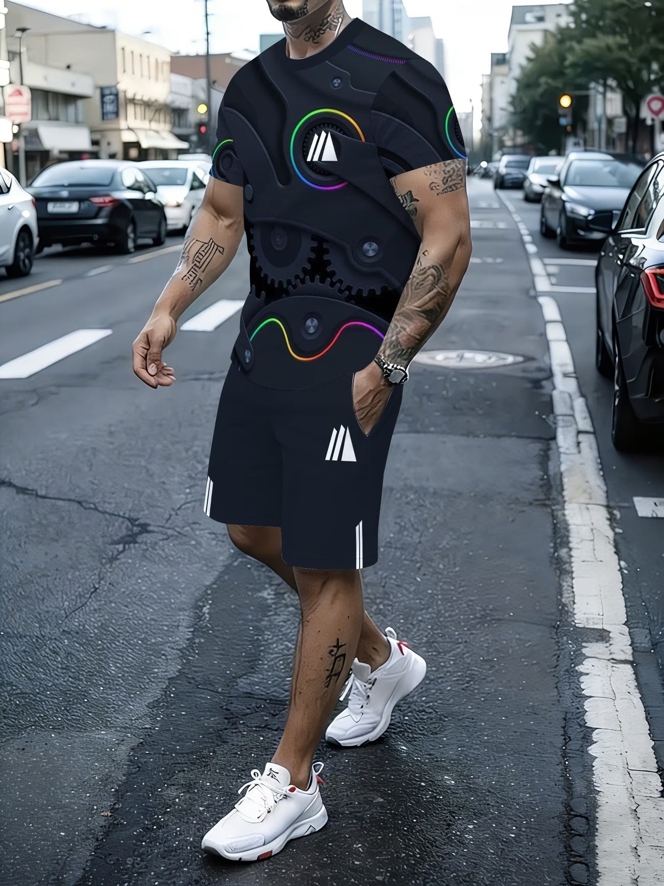 Men's Breathable Short-Sleeve T-Shirt & Casual Trousers Set