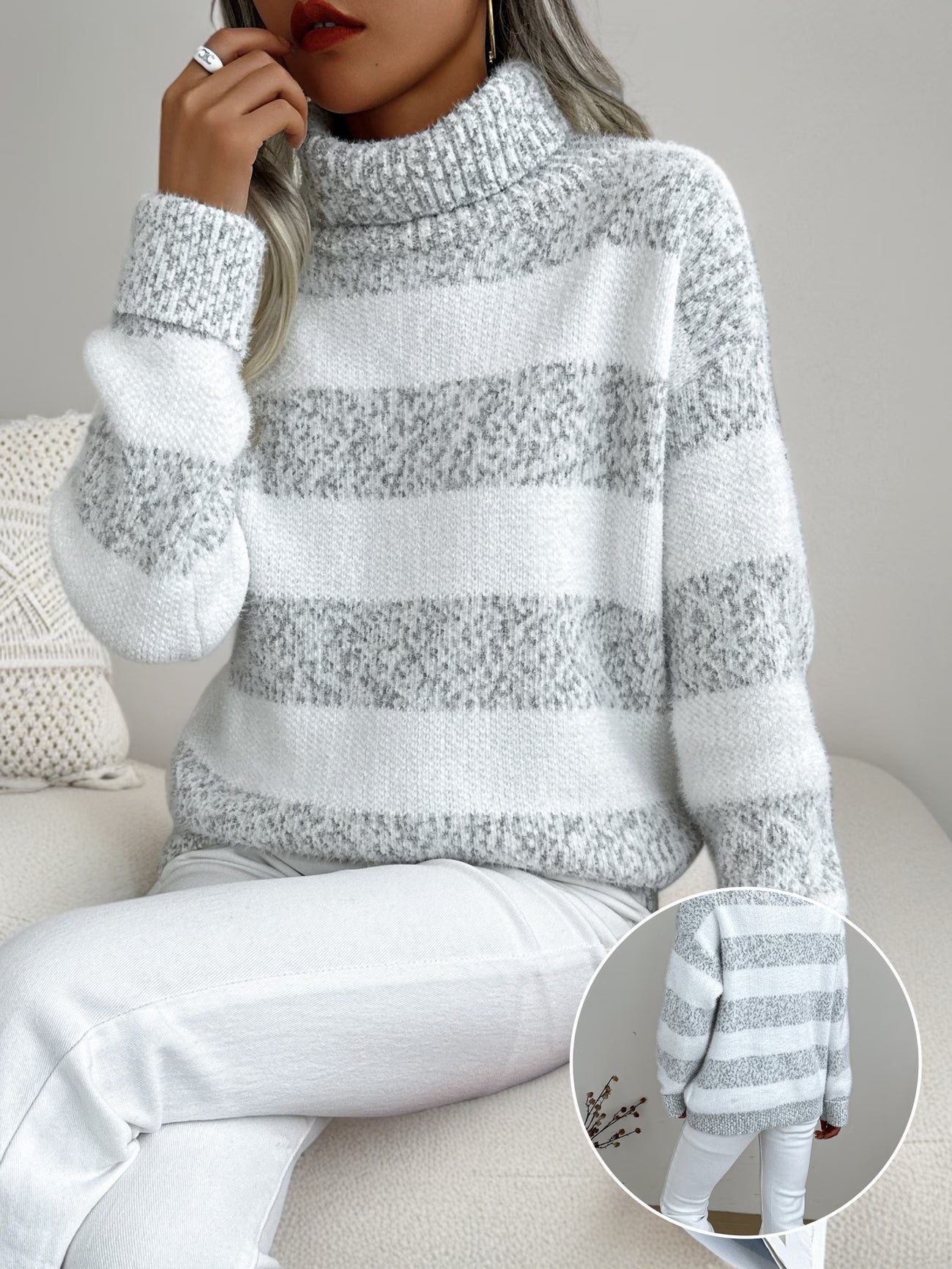 High-Neck Faux Mink Sweater – Women's Loose-Fit Outerwear