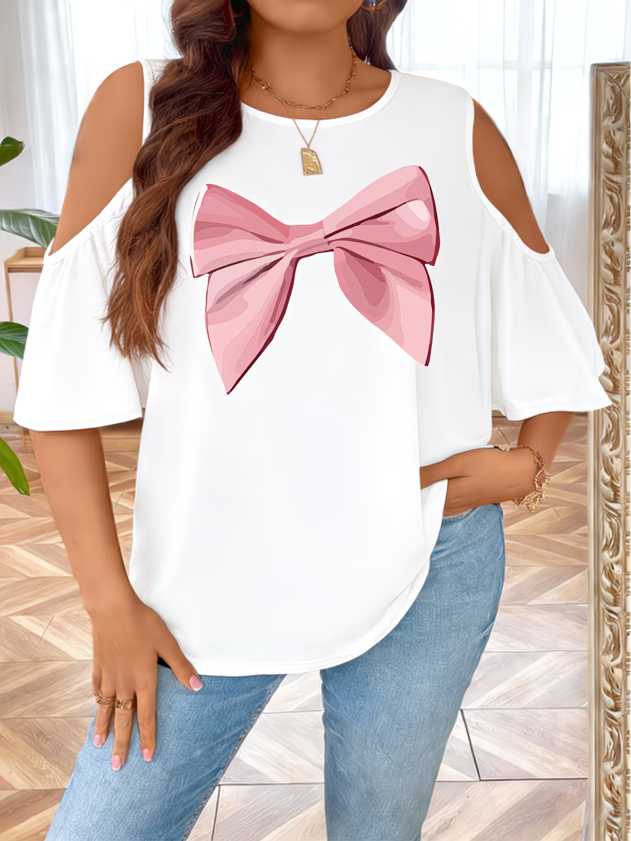 Plus Size,  Off-Shoulder Batwing Sleeve Short Sleeve