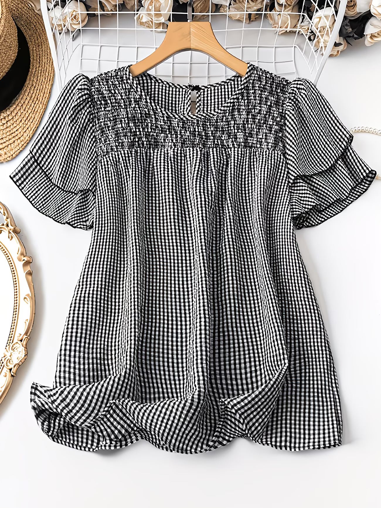 Women's Grid Pattern Shirt – Casual Polyester Top