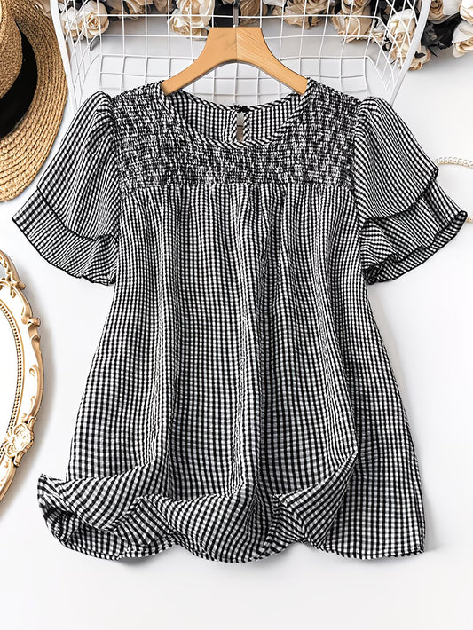 Women's Grid Pattern Shirt – Casual Polyester Top