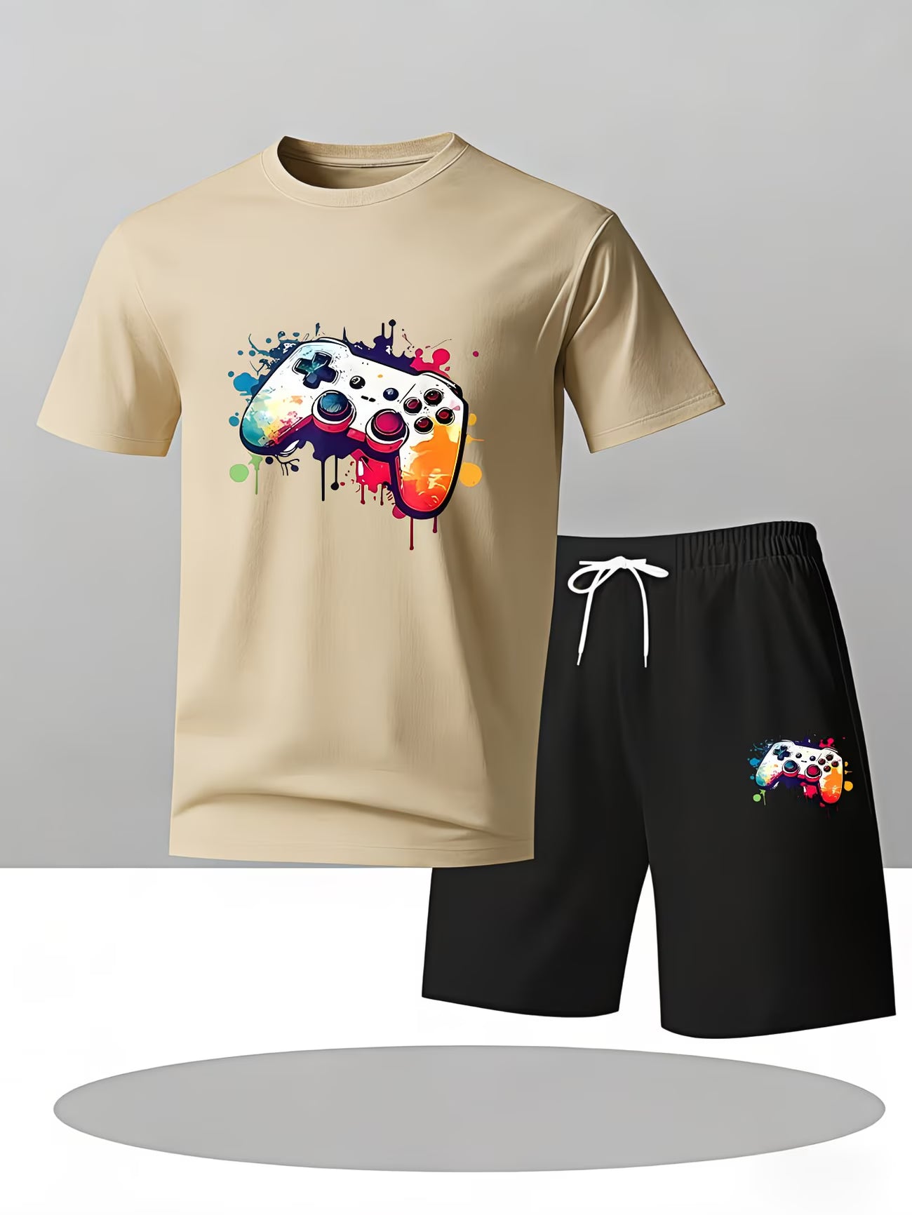 Men's Gaming T-Shirt & Shorts Set – Controller Print Summer Wear