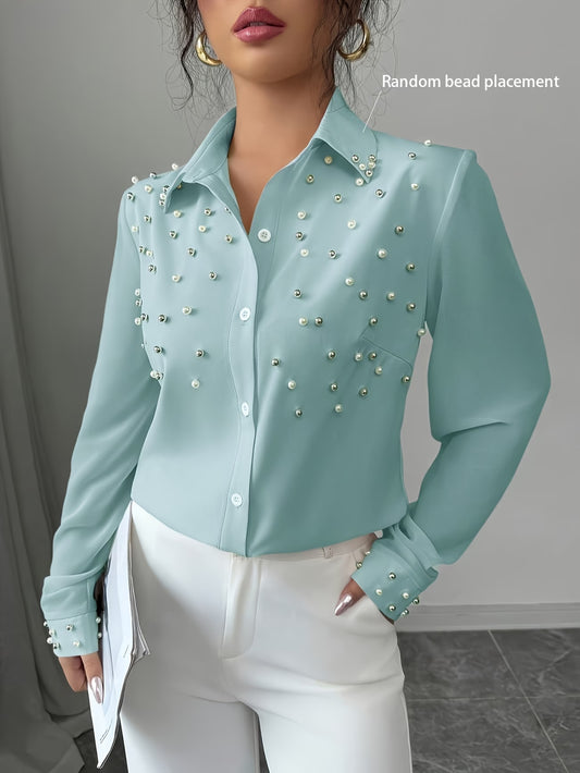 Women’s Studded Patchwork Long-Sleeve Shirt
