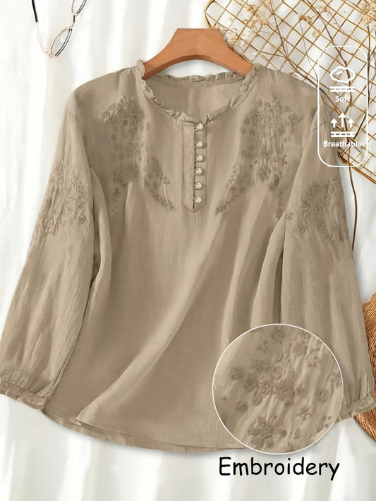 Button Lantern Long Sleeve Loose Body-Covering Shirt