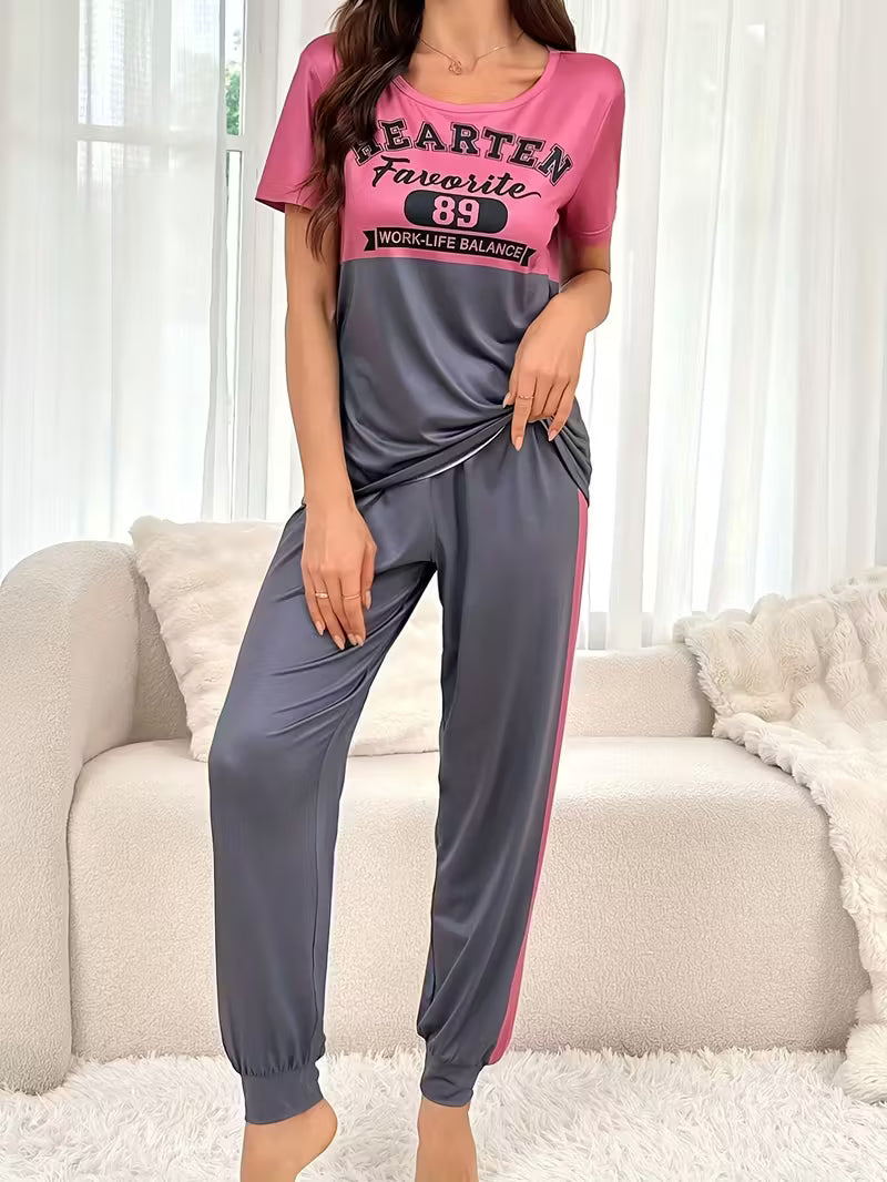 Women's Pajama Set with Letter Short and Long