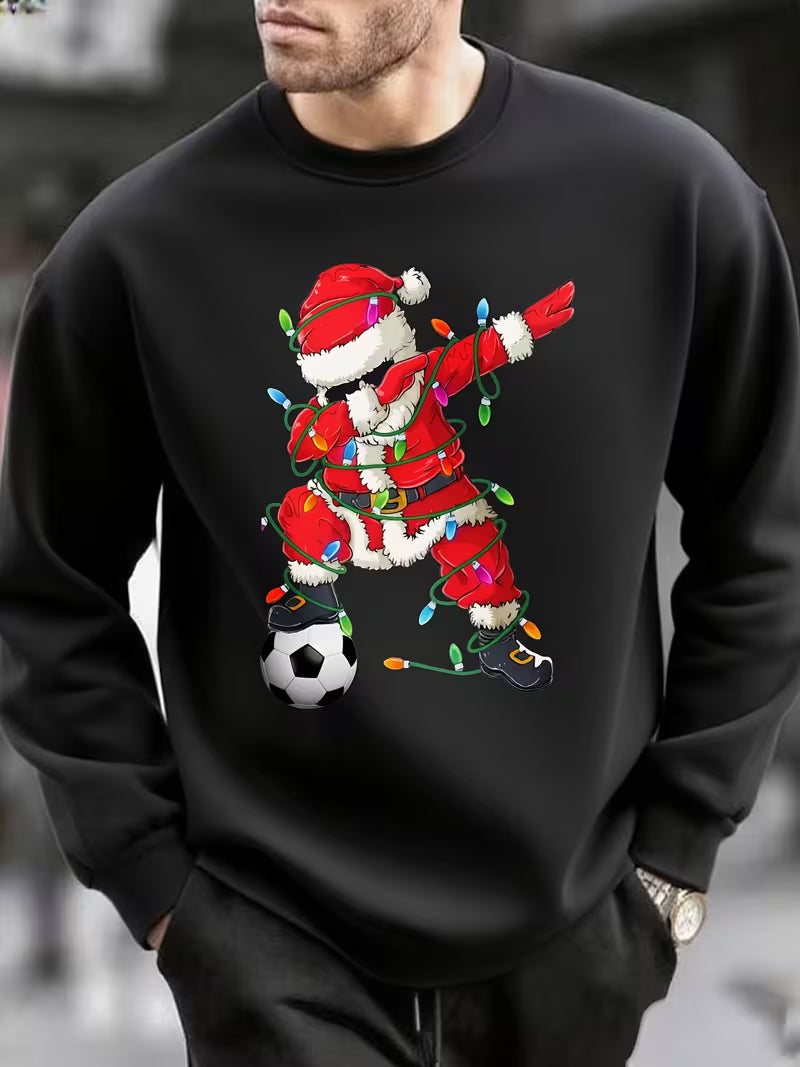 Men'S Christmas Football Santa Graphic Crew Neck Sweatshirt