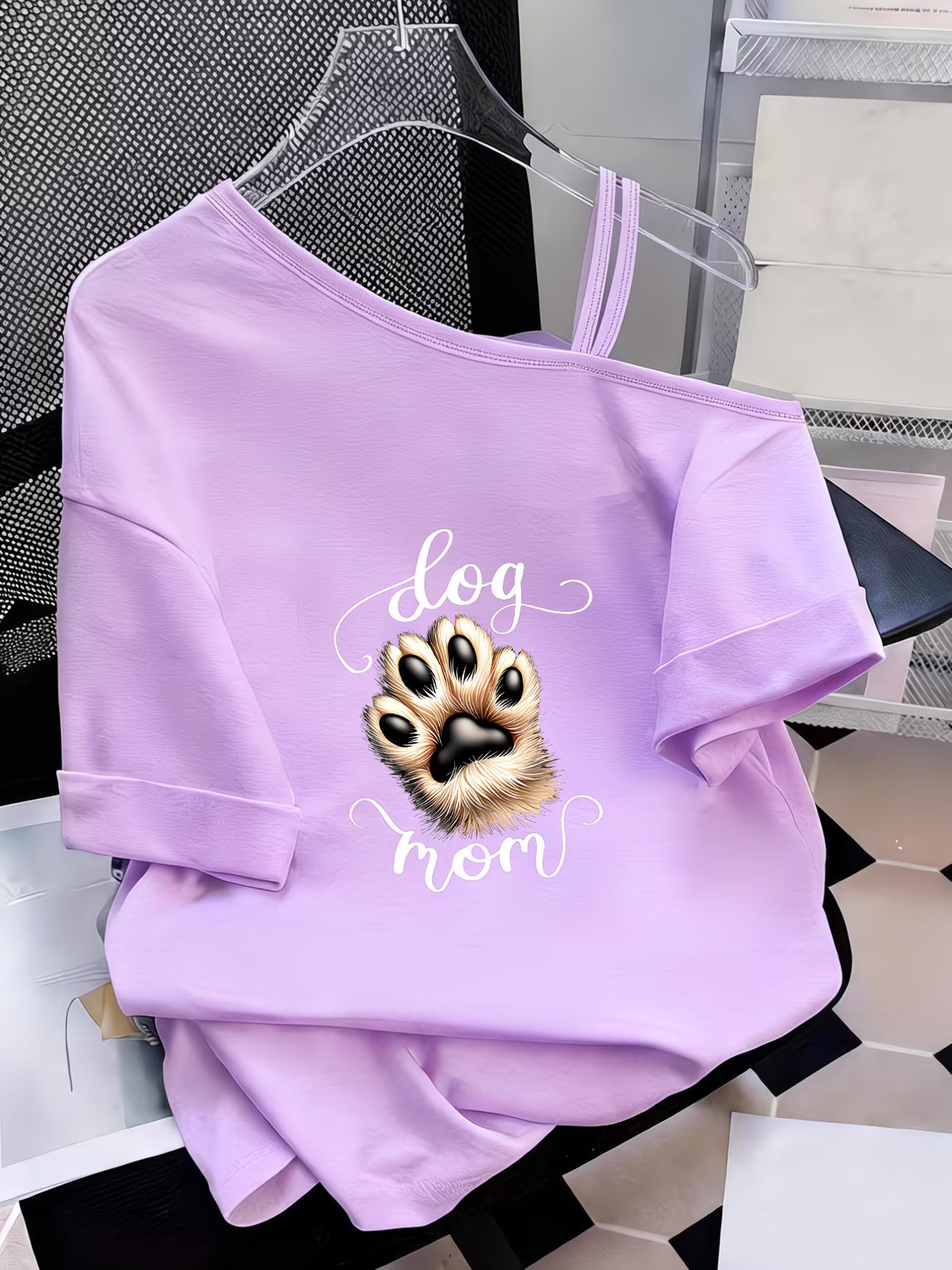 Women's Y2K Off-Shoulder Tee – Dog Paw PrintDesign