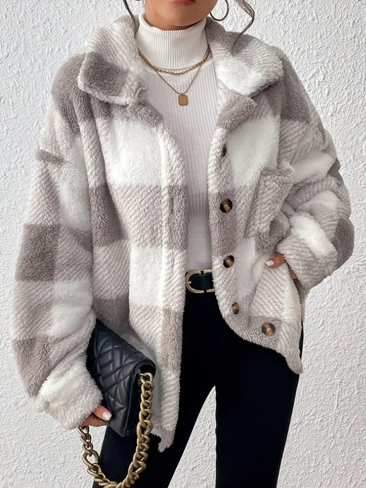 Women'S Elegant Plaid Fleece Jacket