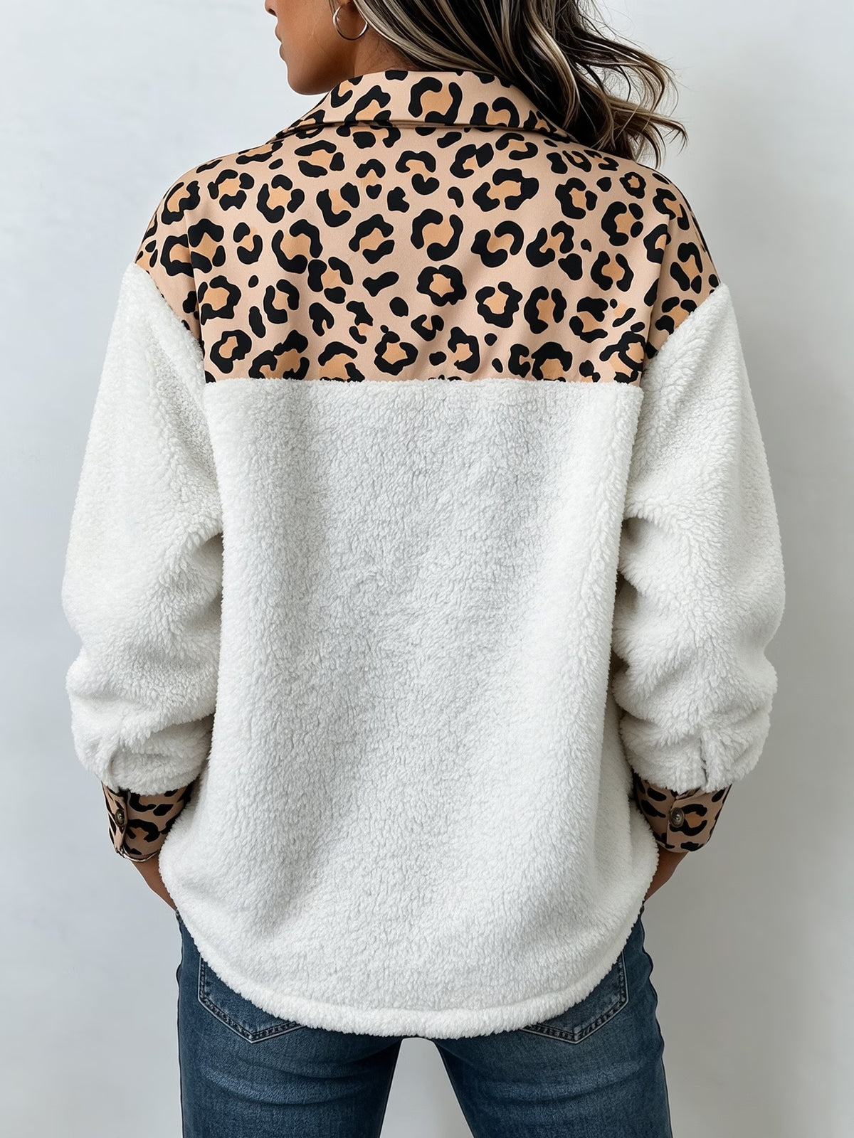 Women's Leopard Patchwork Plush Shirt Jacket