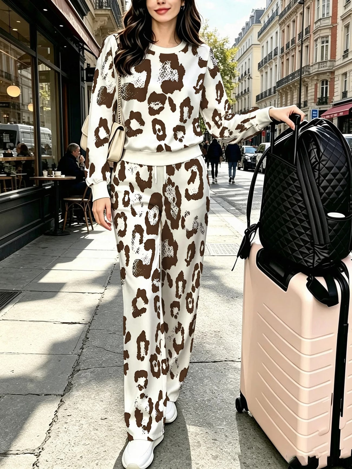 Women's Retro Leopard Print Trouser Set