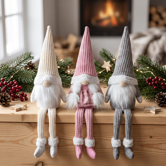 Nordic Christmas Gnome Figurines Set of 3 | Pink, Grey & White