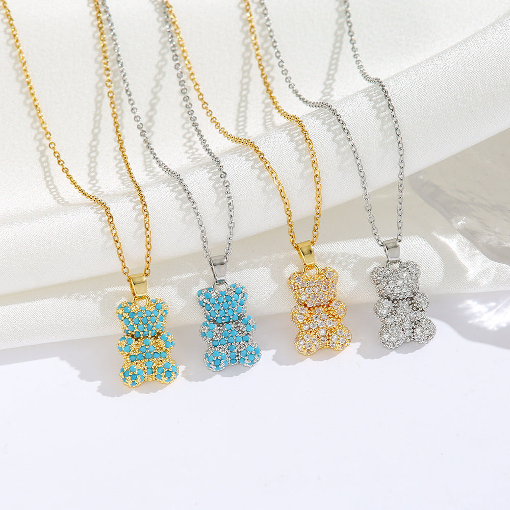 Bear Necklace with Micro-Inlaid Zircon