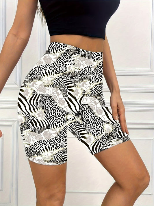 Abstract Leopard Print Shorts – Stretchy High-Waist Sculpting Fit