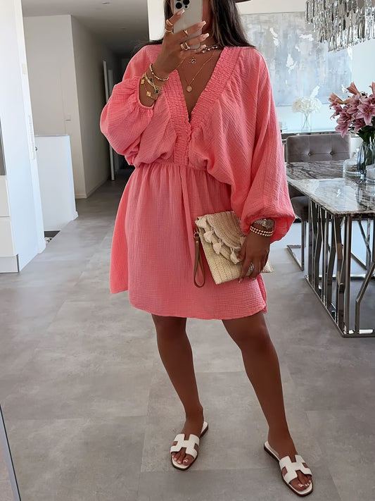 Puff Sleeve V-Neck Babydoll Dress