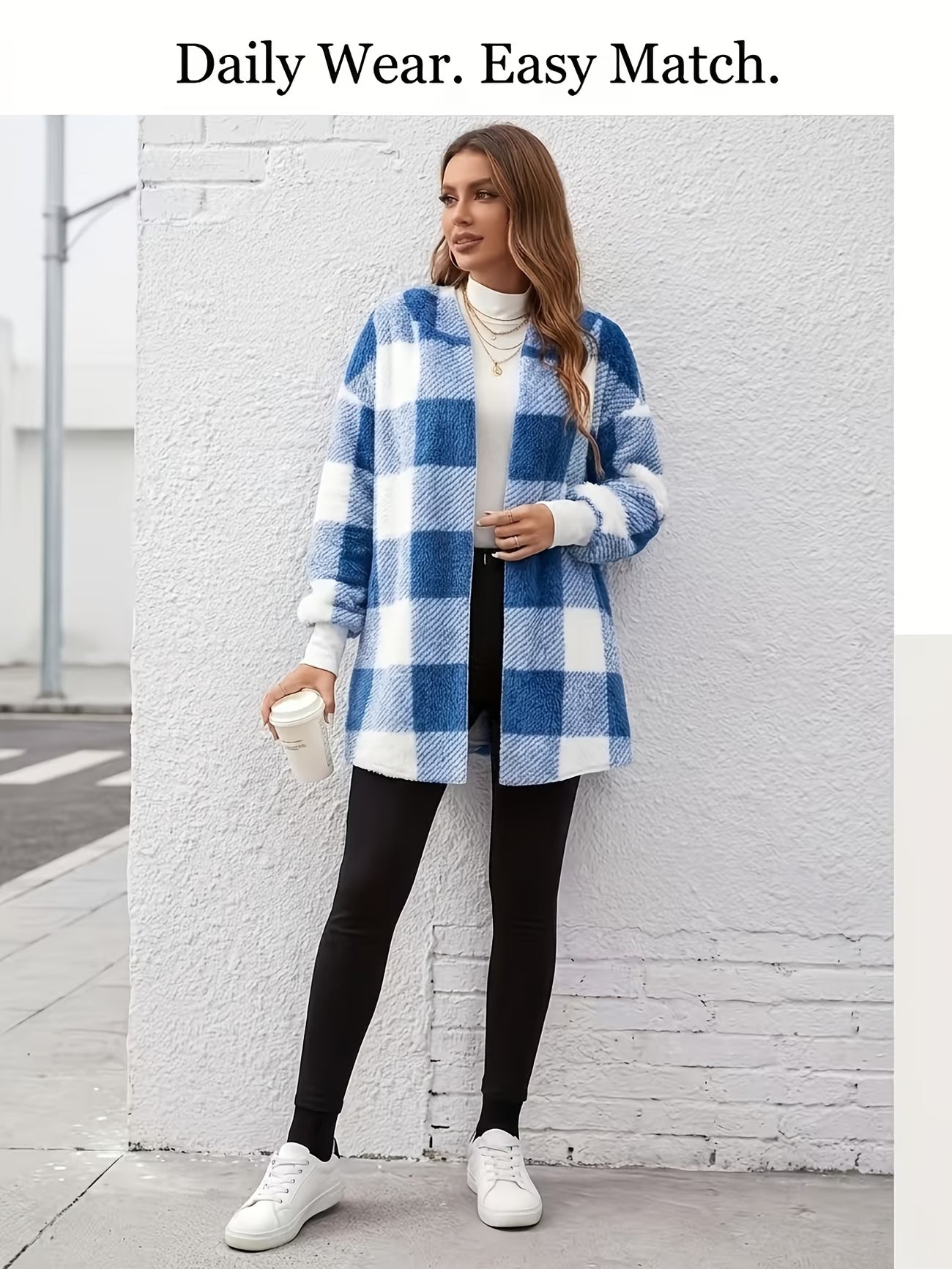 Fashionable Long Plaid Hooded Jacket