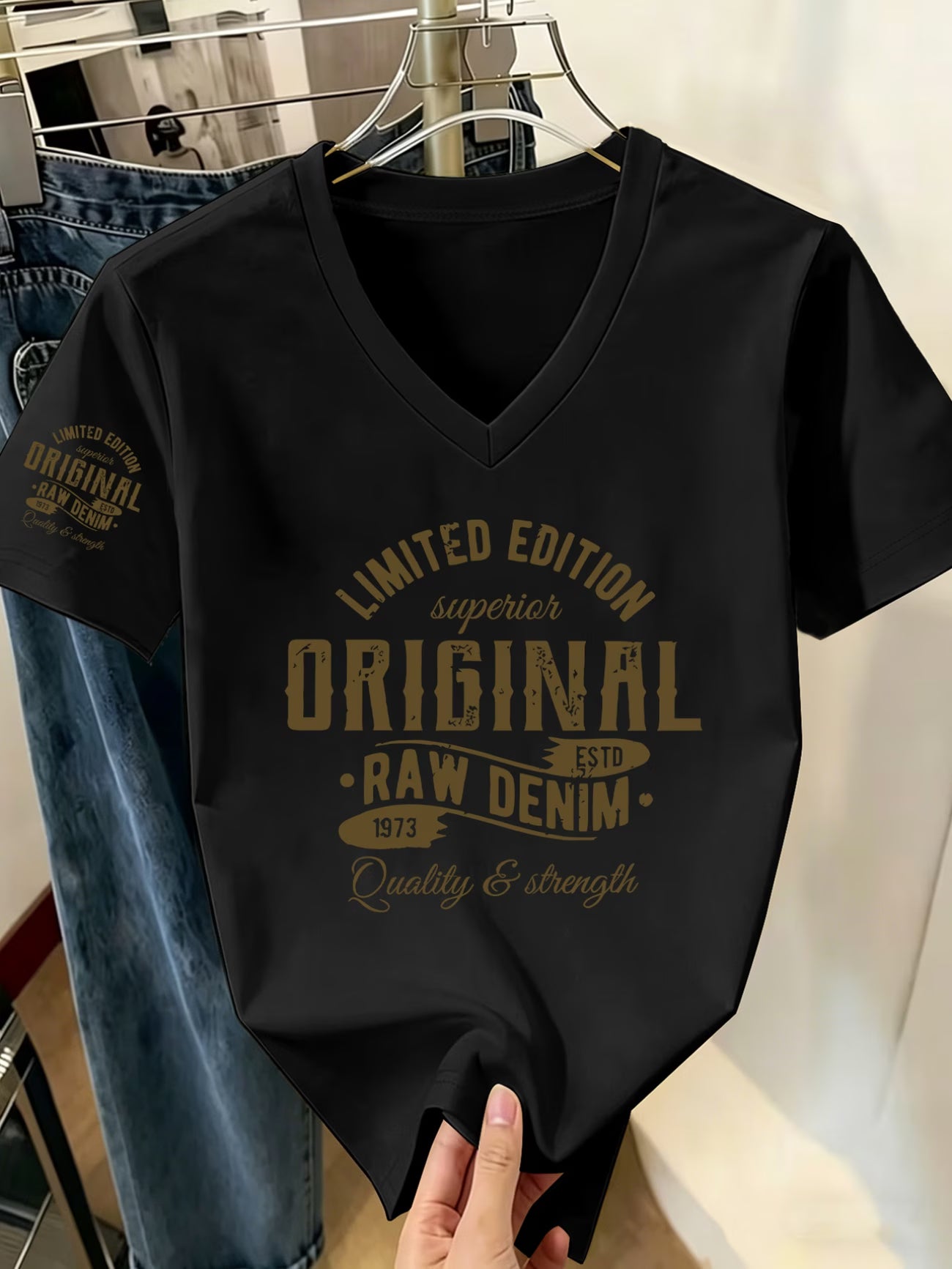 V-Neck Printed T-Shirt – Classic Retro Design