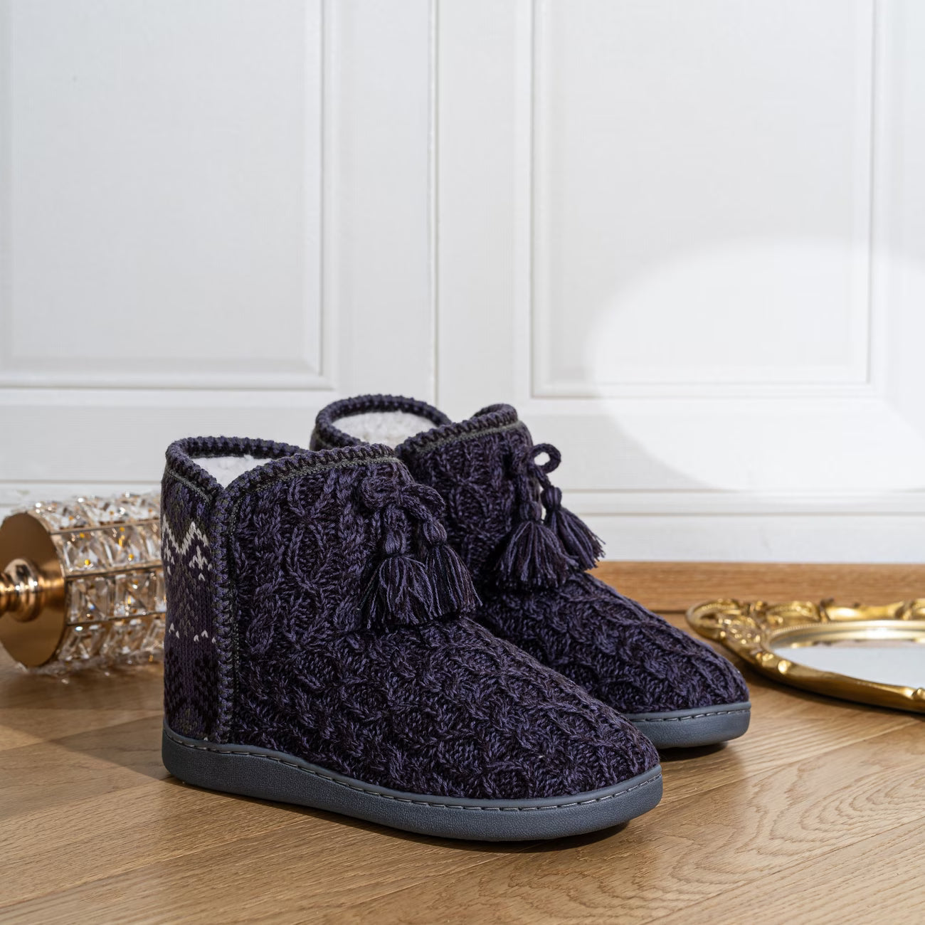 Women's Autumn & Winter Fleece-Lined Tassel Knitted Boots – Available in Various Colours