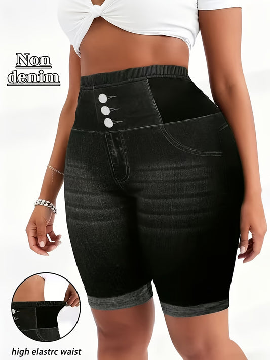 Women's Skinny Shorts — Faux Denim Print | Summer Fashion