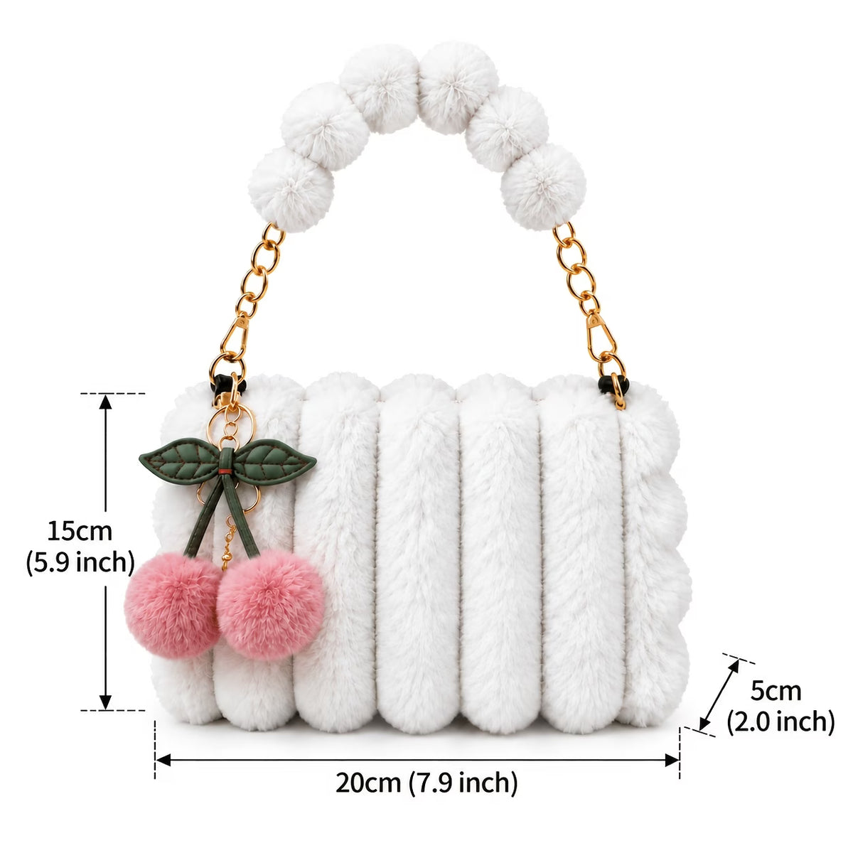 Women's Plush Mini Shoulder Bag with Cherry Charm