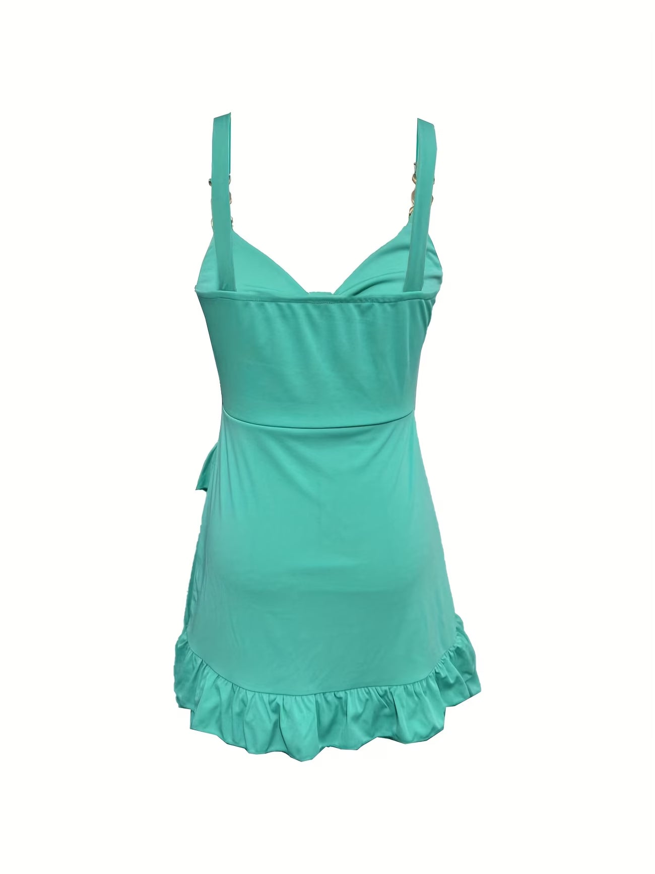 Chain Strap Frilly Tie-Front Slim Dress