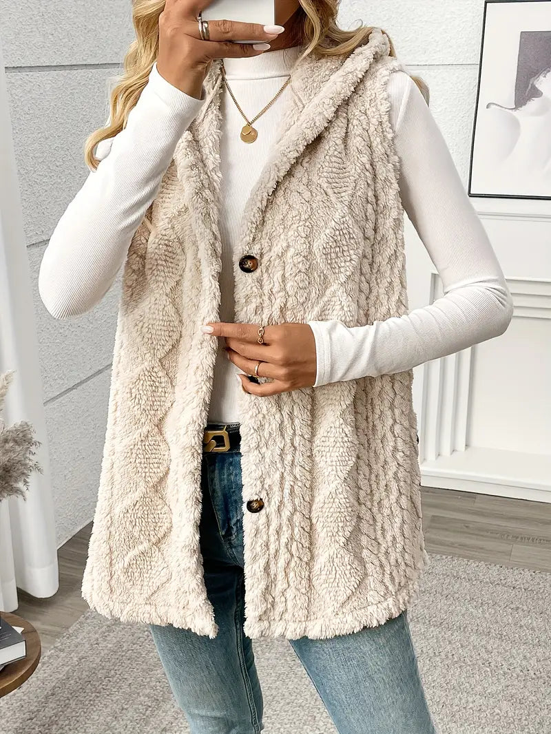 Women's Plush Short Sleeve-like (No-Sleeve) Jacket