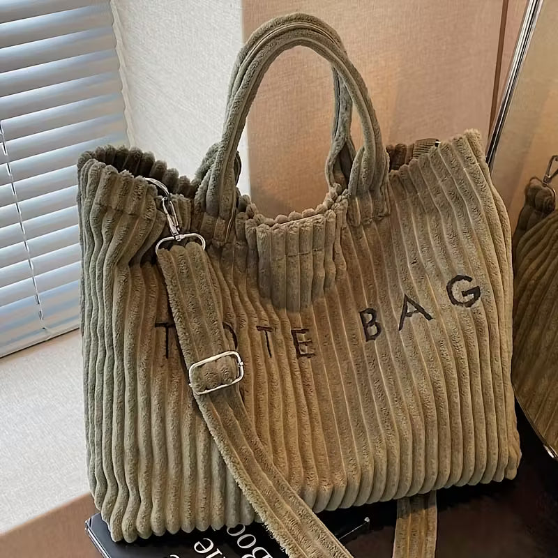Perfect Lily Women'S Plush Corduroy-like Tote Bag