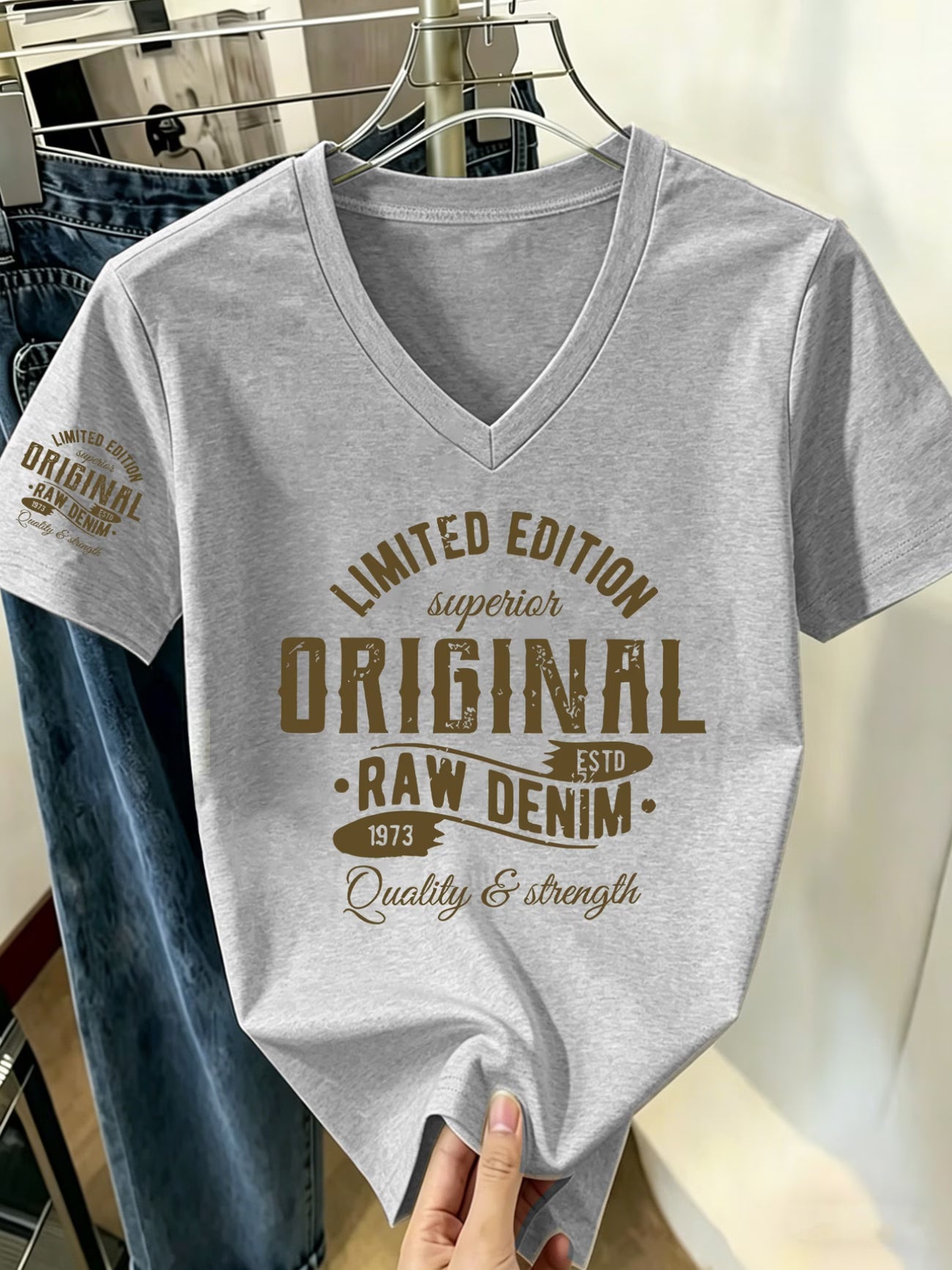 V-Neck Printed T-Shirt – Classic Retro Design