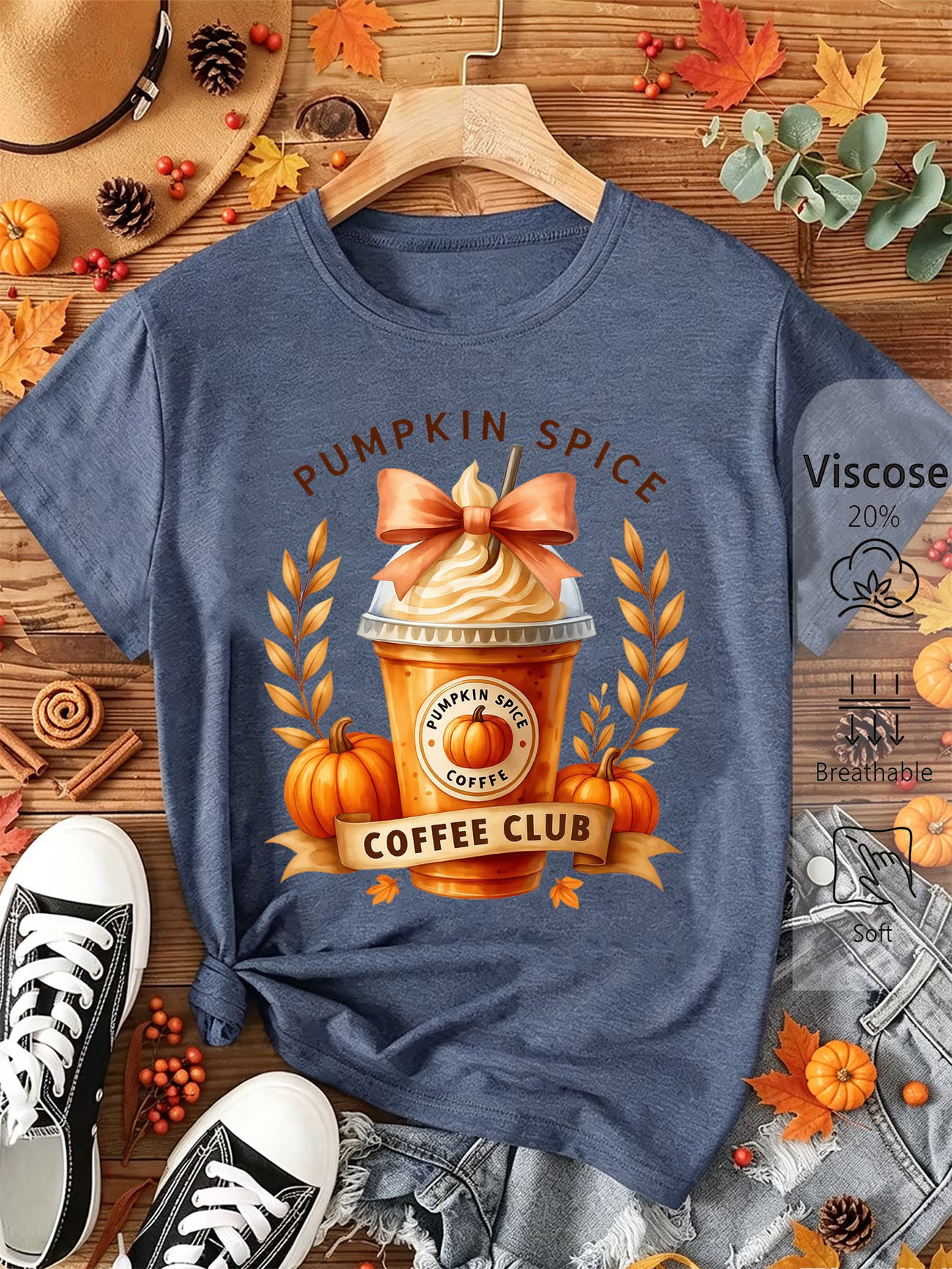 Pumpkin Spice Coffee Club Bow Print T-Shirt