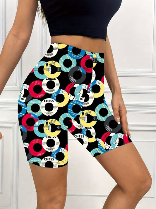 Circle Print High-Waist Shorts – Stretchy Body-Hugging Fit