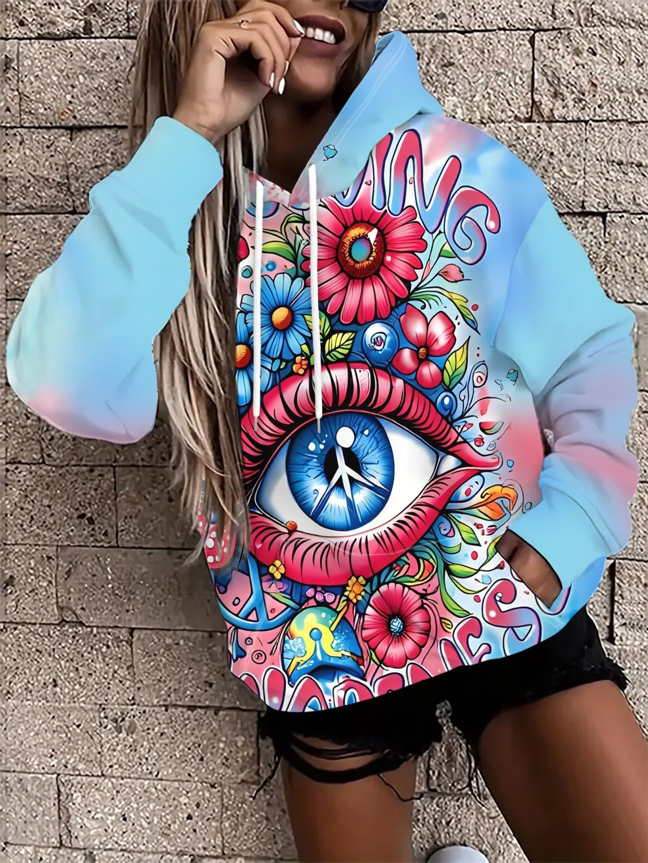 Women's Hooded Sweatshirt – "I Love Consciousness" Eye Print