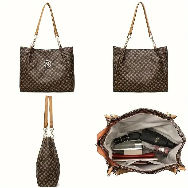 Women's Large Capacity PU Vintage M-Printed Tote & Crossbody Bag