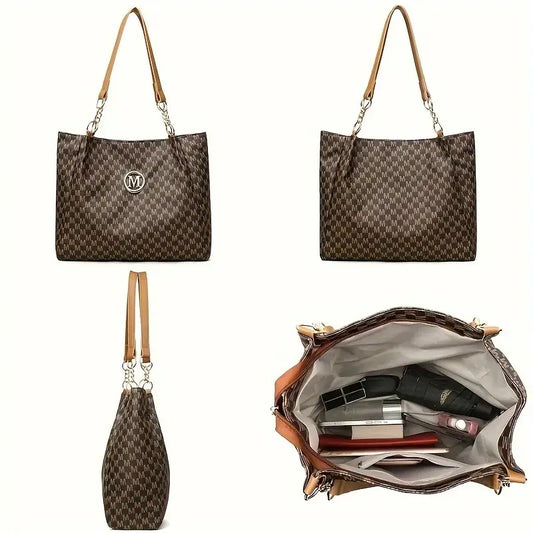 Women's Large Capacity PU Vintage M-Printed Tote & Crossbody Bag