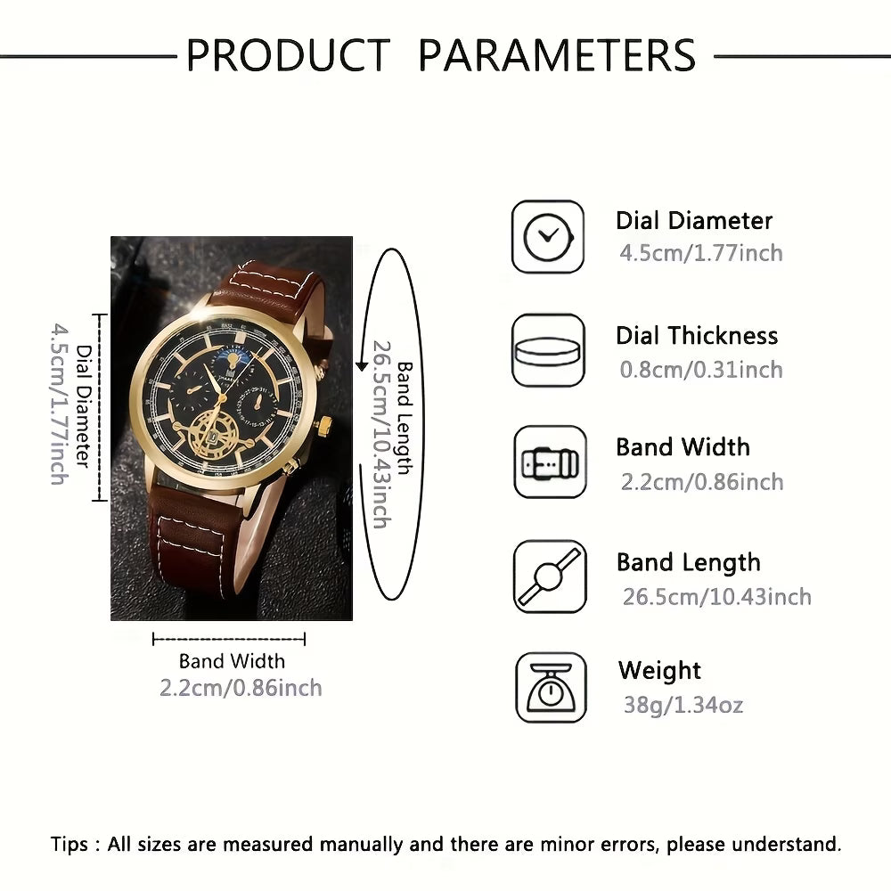 3pcs Men's Trendy Round Quartz Watch Set