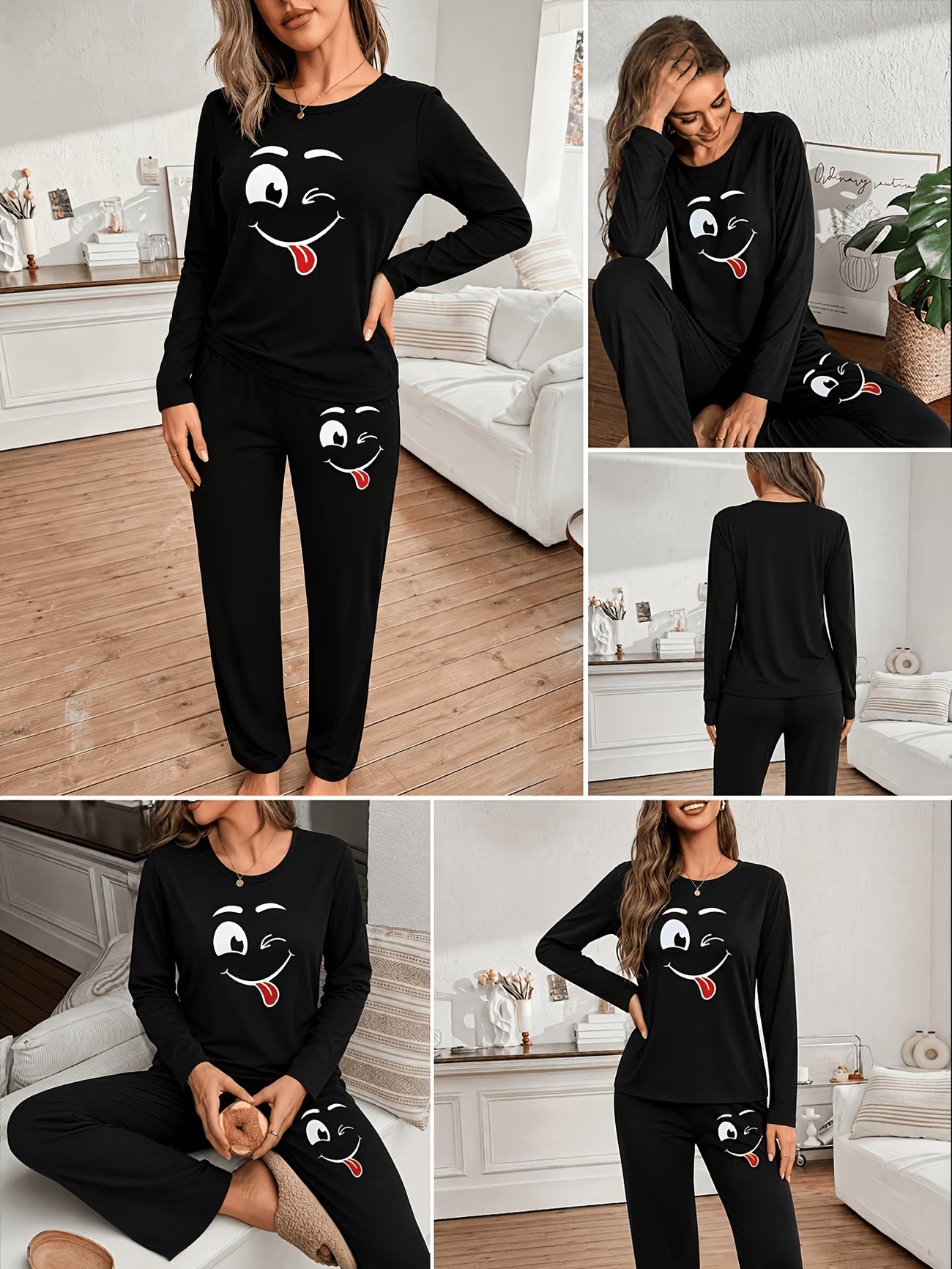 Women's Smiling Theme Pajama & Loungewear 2-Piece Set