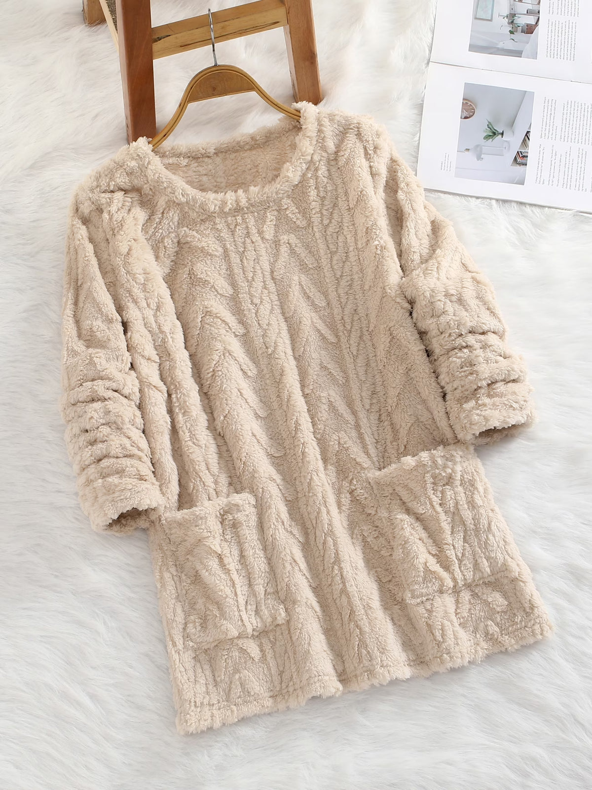 Women's Teddy Jacquard Plush Hoodie with Pockets