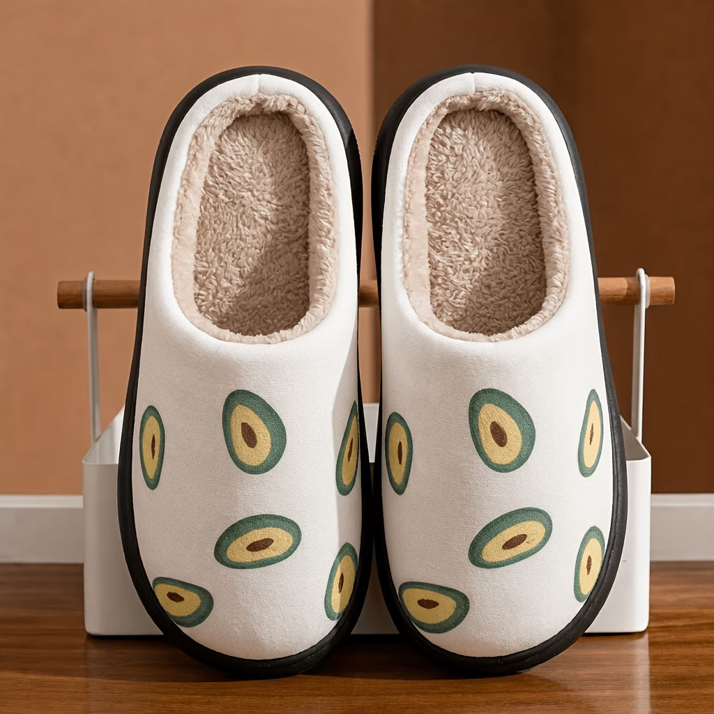 Fruit Print Plush Slippers