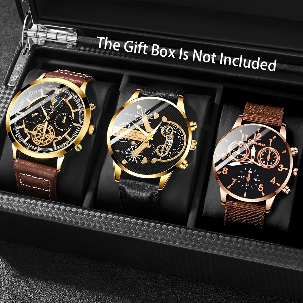 3pcs Men's Trendy Round Quartz Watch Set