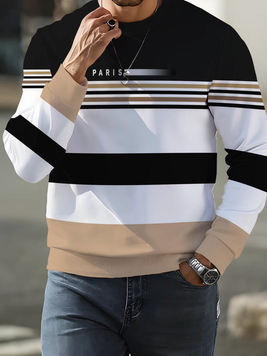 Men’s Paris Letter Colour-Block Striped Sweatshirt