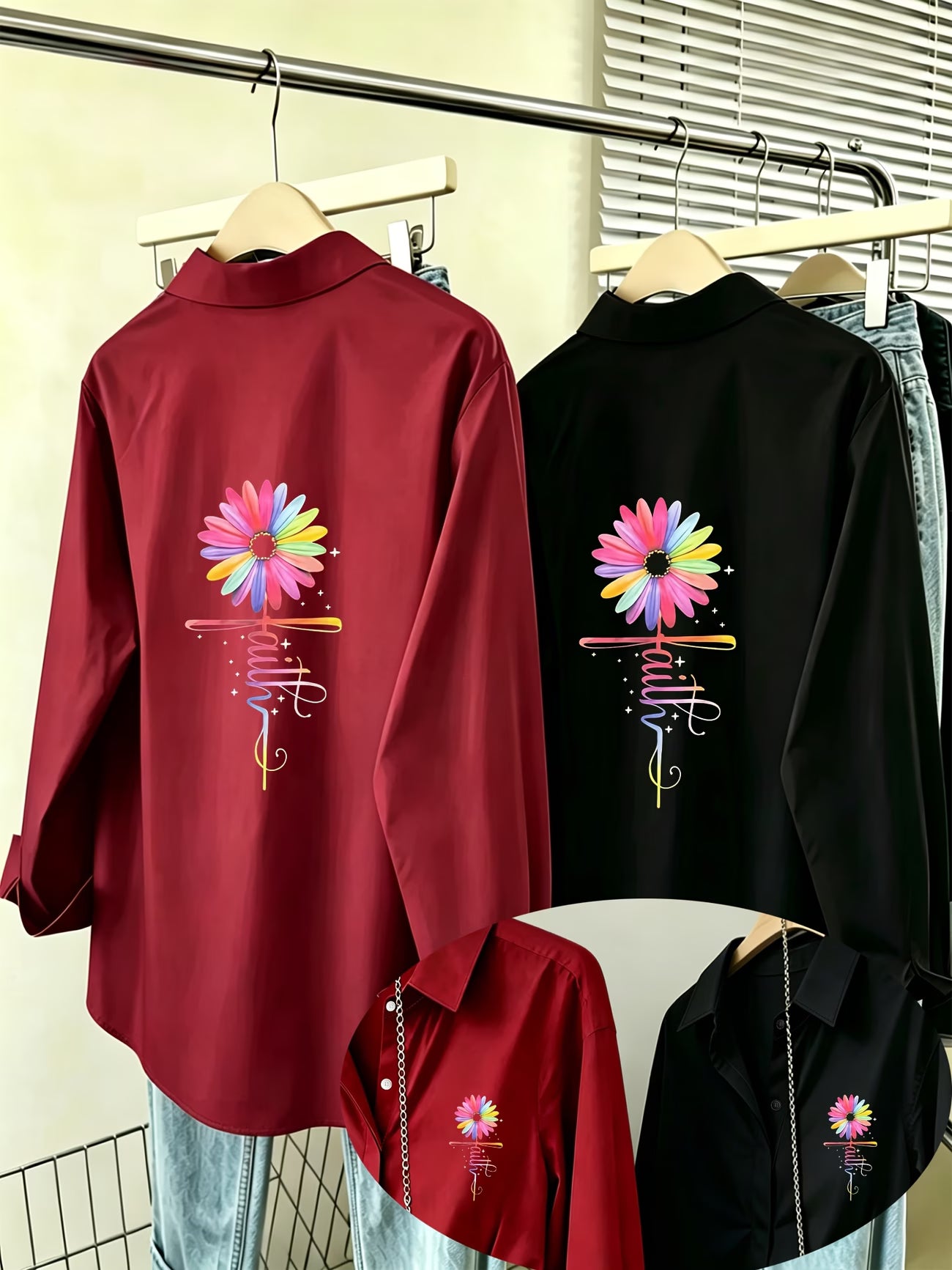 [2-Piece Set] Rainbow Daisy Faith Women's Shirt