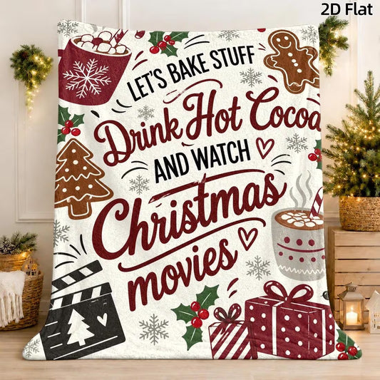 Christmas Movie Night Flannel Blanket – Crimson & White, 280 GSM