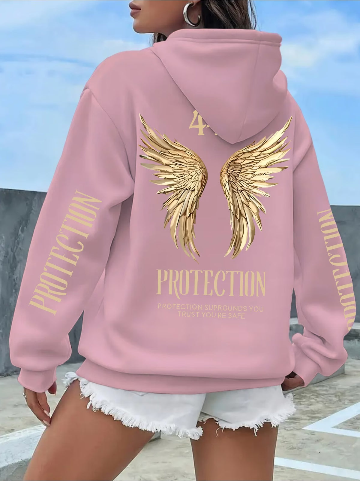 Women's Black Golden Wing Print Hoodie