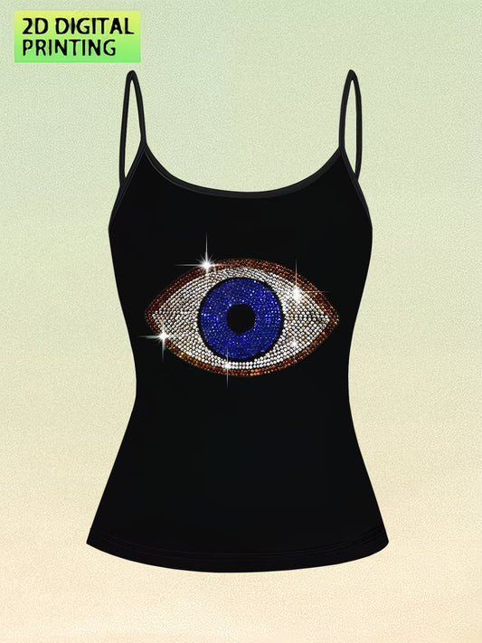 Evil Eye Print Adjustable Buckle Strappy Tank Top