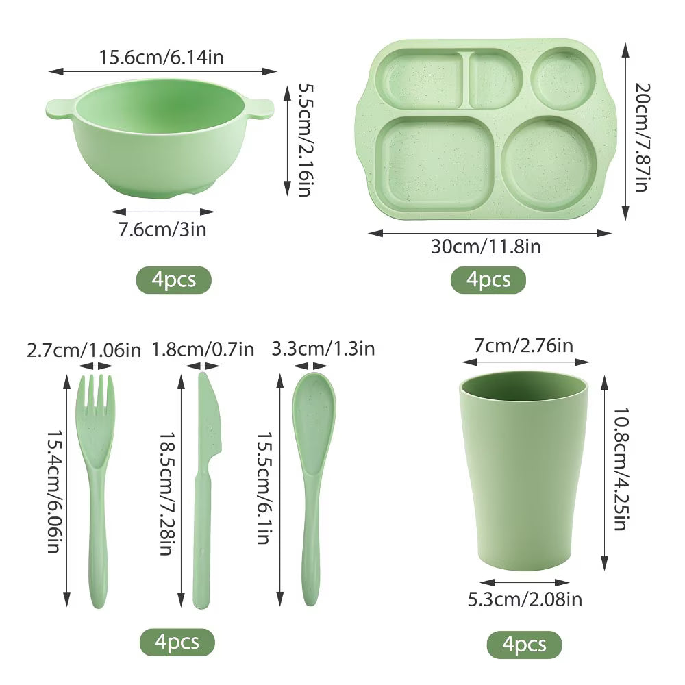 24-Piece Plastic Dinner Set for 4 – Plates, Bowls, Cups & Cutlery