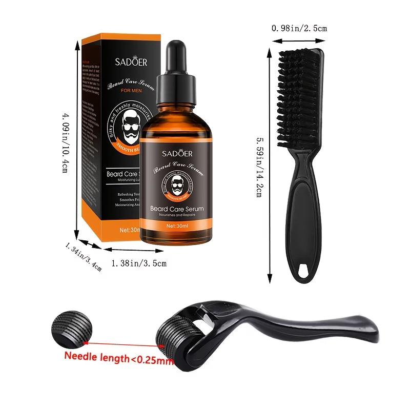 Men’s Beard Grooming Set with Oil, Roller, Brush & Comb