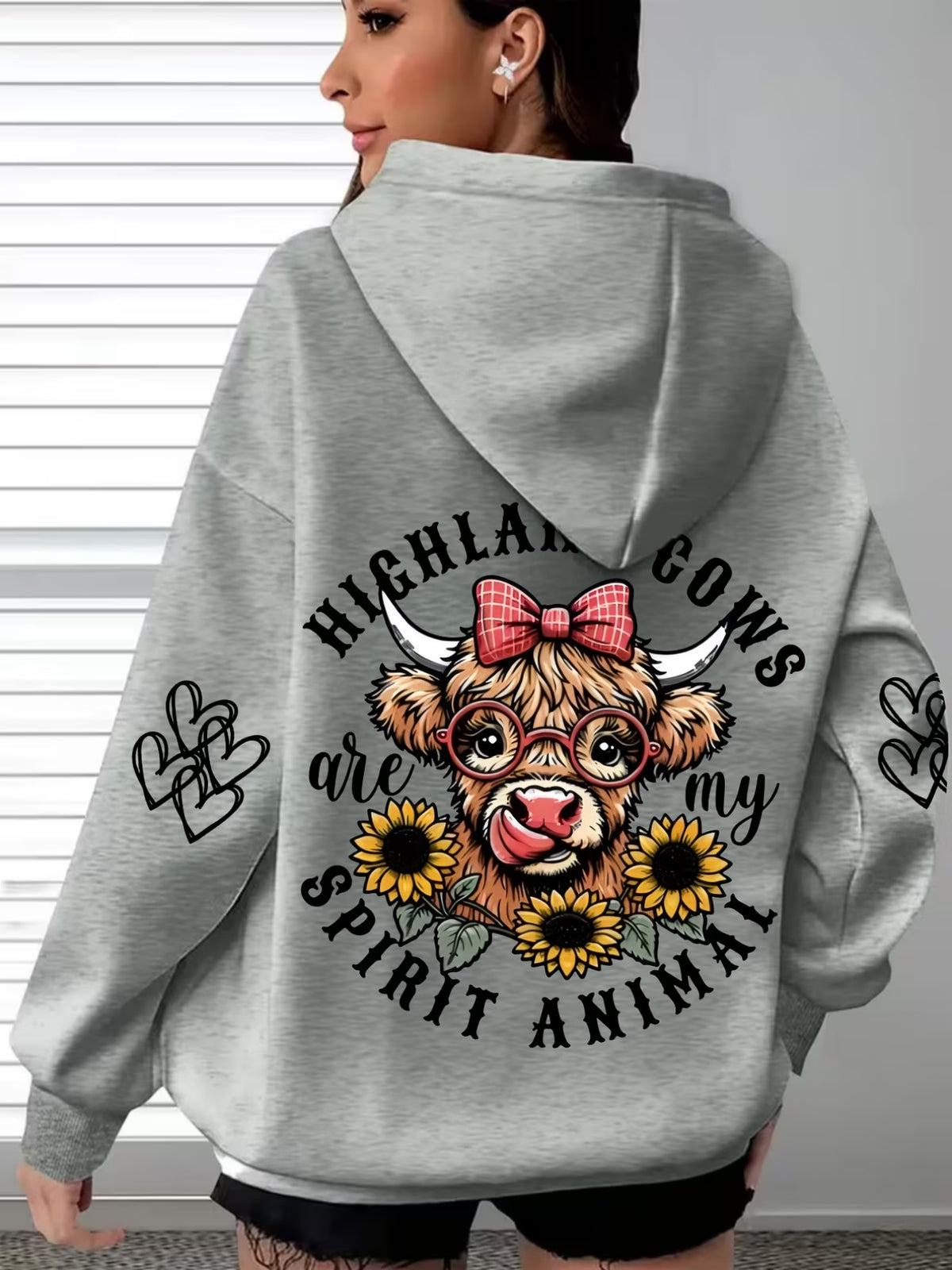 Women's Highland Cow & Sunflower Print Hoodie