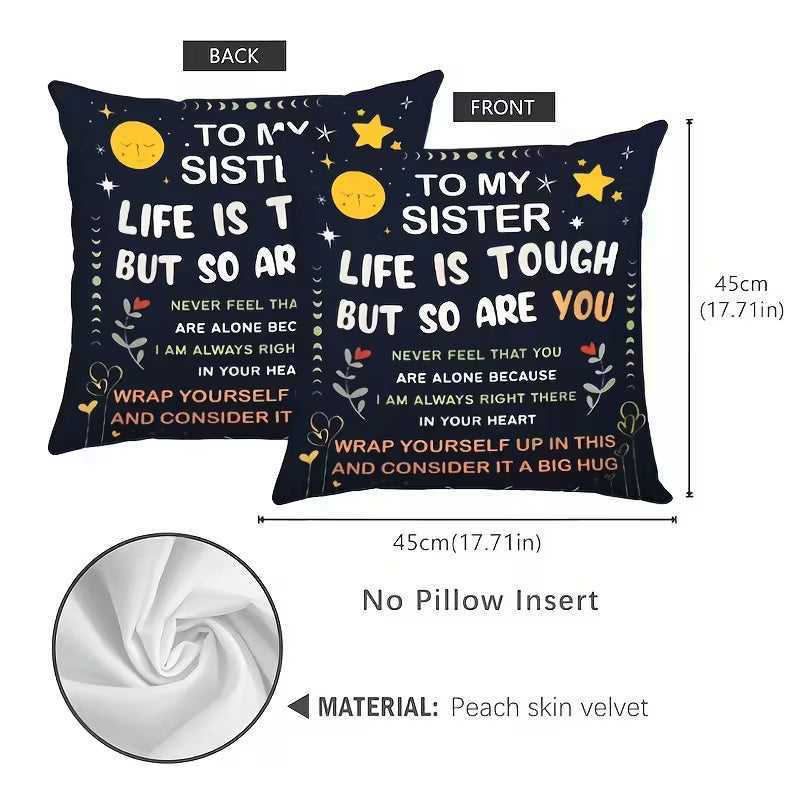 Black Polyester 17.7x17.7 inch Inspirational Sister Throw Pillow Cover