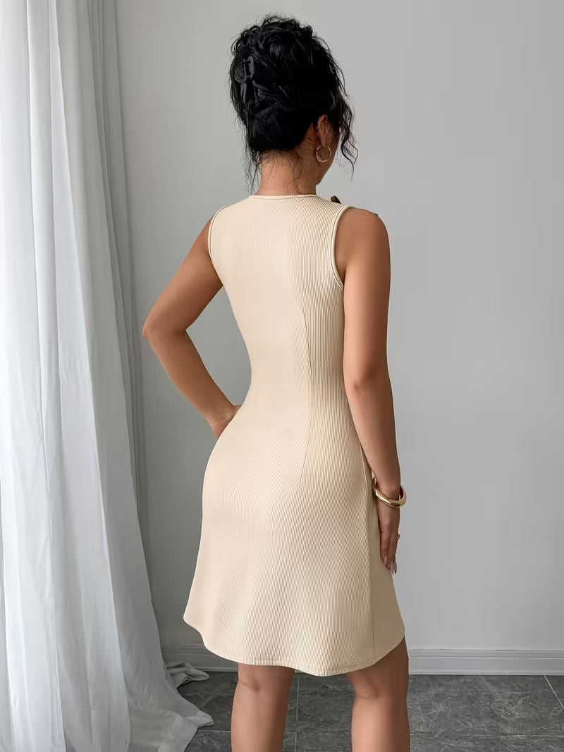 French-style spicy asymmetrical bow sleeveless slit body-hugging dress