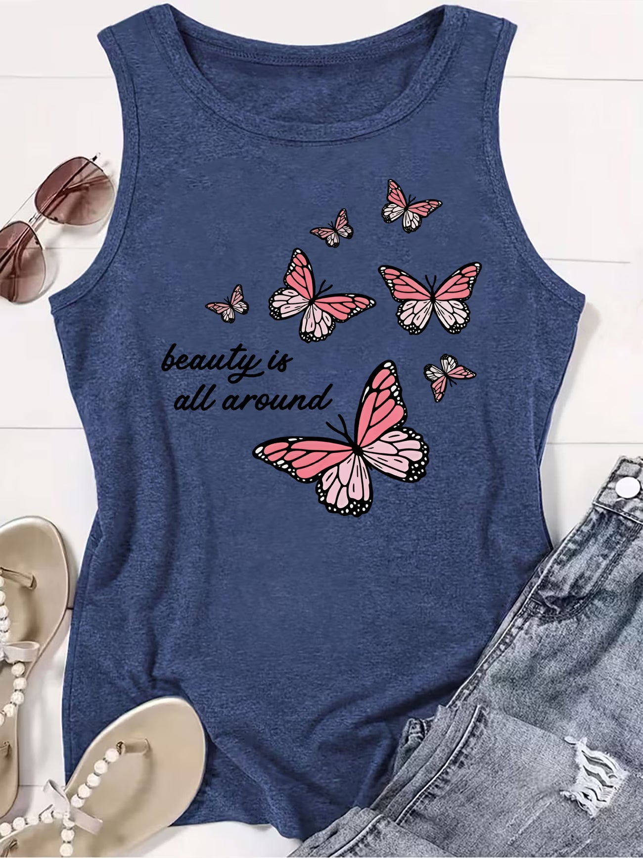 Women's Butterfly Slogan Print Sleeveless Vest | Graphic Tank Top
